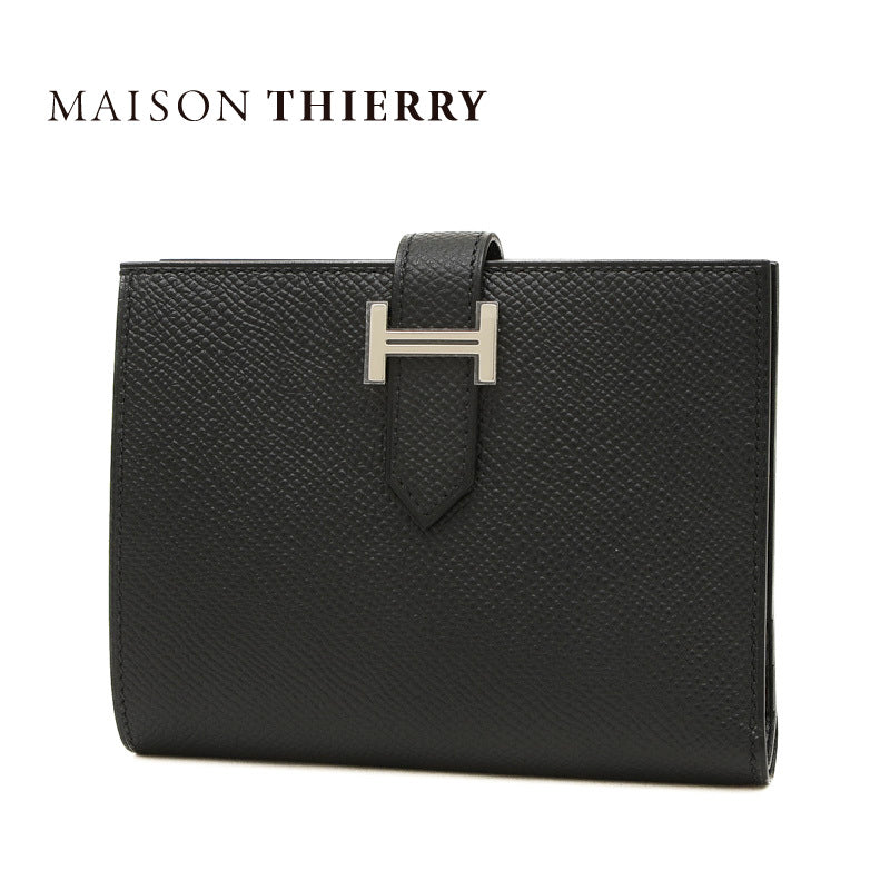 ベアンコンパクト 二つ折り財布 エプソン ブラック シルバー金具 W刻印