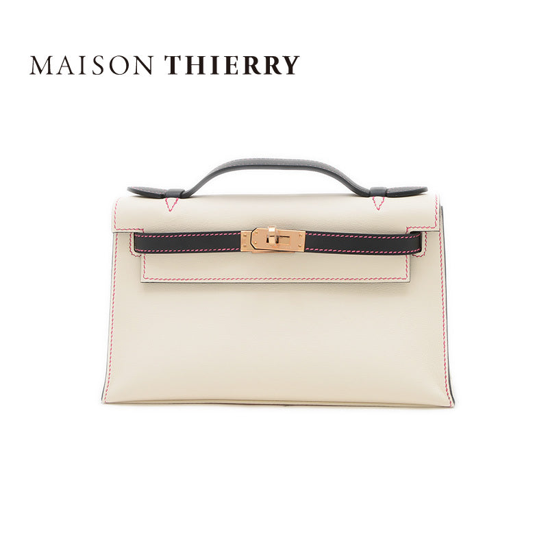 ポシェットケリー パーソナル スイフト クレ/ブラック ゴールド金具 W